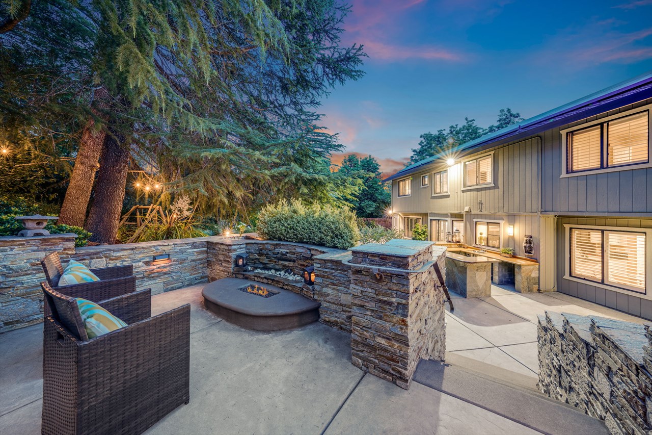 firepit and waterfall